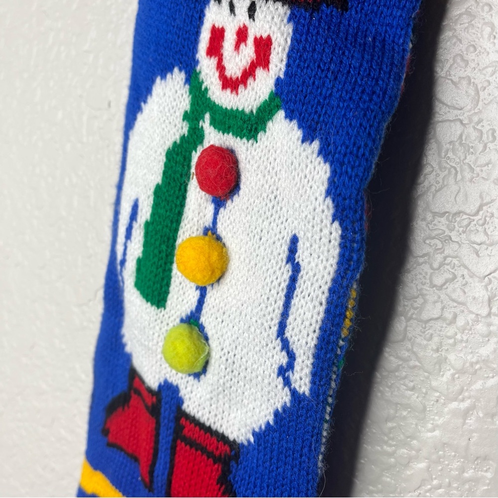 Vintage Santa's Stuffer Machine Knit Big Christmas Stocking with Snowman 70s 80s - Picture 8 of 10